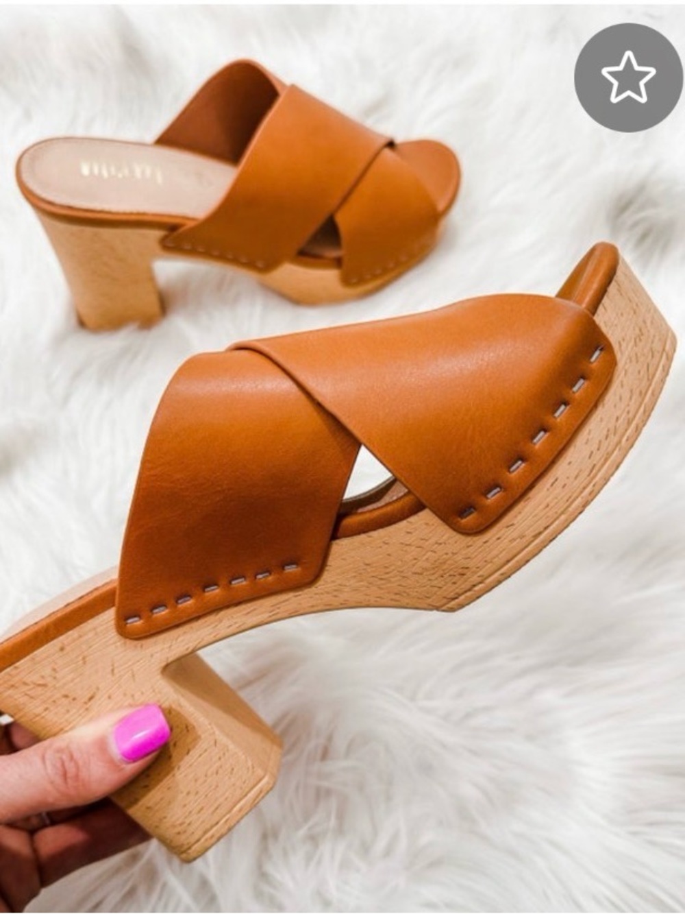 Women’s Tan Leather Cross-Strap Clog Heels